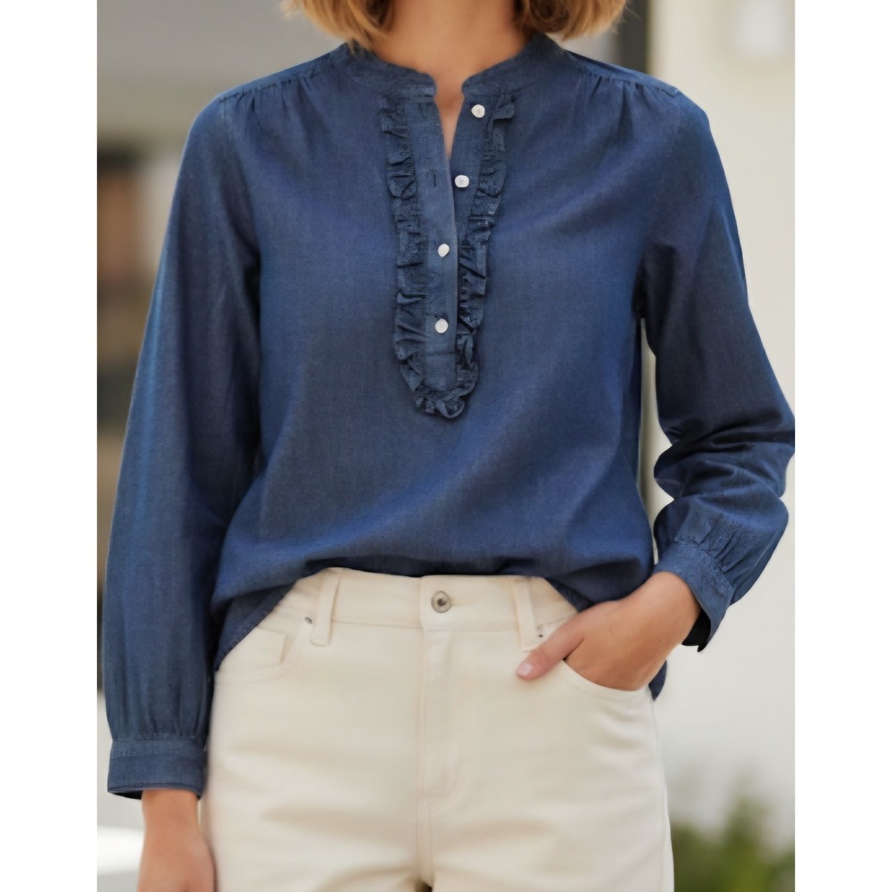Anne Klein Jeans Dark Wash Y82 Denim2 Long Sleeve Blouse Size L